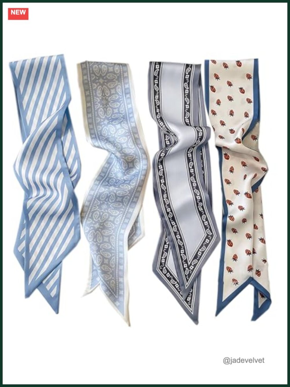 4 Pcs Skinny Twill Silk Scarves for Bags Hair Accessories